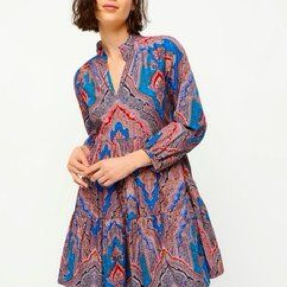 J Crew Rebecca Tiered Poplin Ratti Mediterranean Paisley Print Dress Size XS - Picture 7 of 10